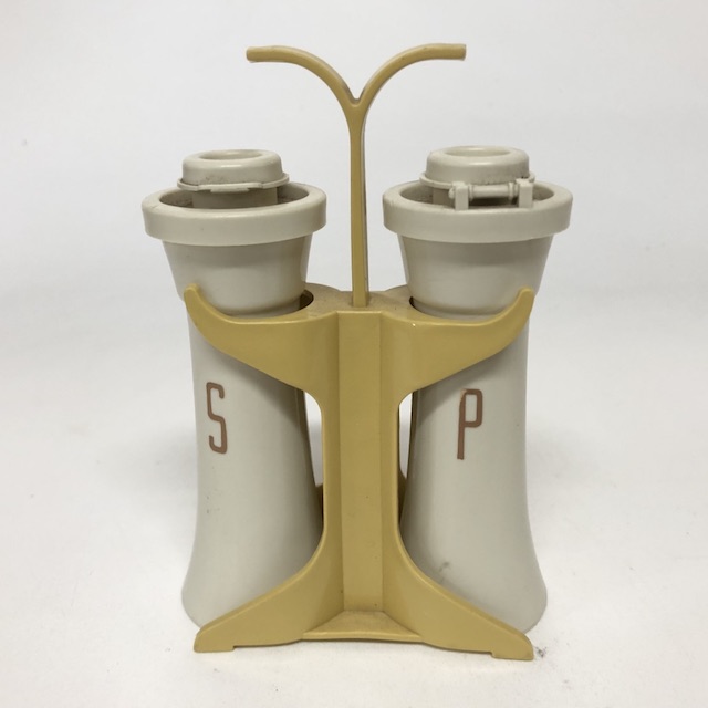 SALT & PEPPER SHAKER, 1960s Cream Mustard Tupperware Set 
